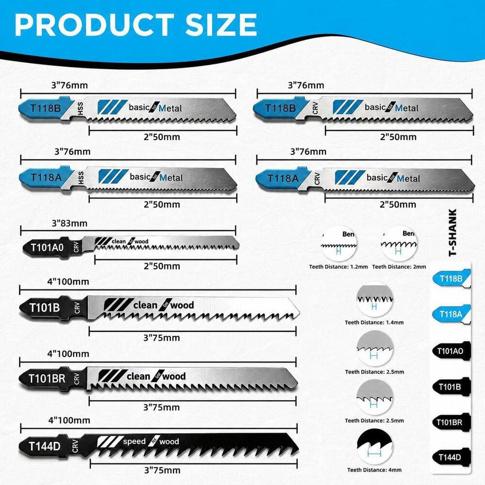LAIFUCAM 52-Piece HSS CRV Steel Jigsaw Blade Set with T-Shank Assorted Teeth for Wood Metal Plastic Cutting (52-Pack) (2)