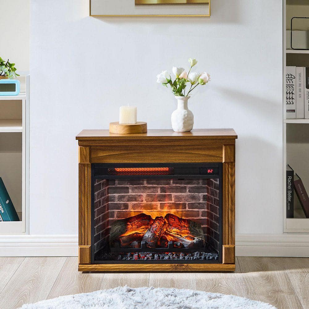 SUNRINX 28 in. Freestanding Entertainment Center Infrared Electric Fireplace in Dark Oak with Bottom pulley (2)