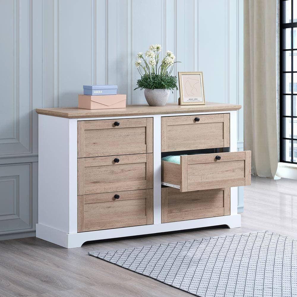 Unbranded 47.3 in. W x 15.7 in. D x 30 in. H Brown Linen Cabinet with 6 Drawers Interlock Drawer for Bedroom Clothes Organizer (2)