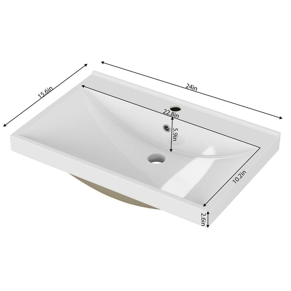 LIVACA 24 in. 15 in. Drop-In Bathroom Sink in Glossy White Ceramic with Thickened Basin Durable Construction (2)