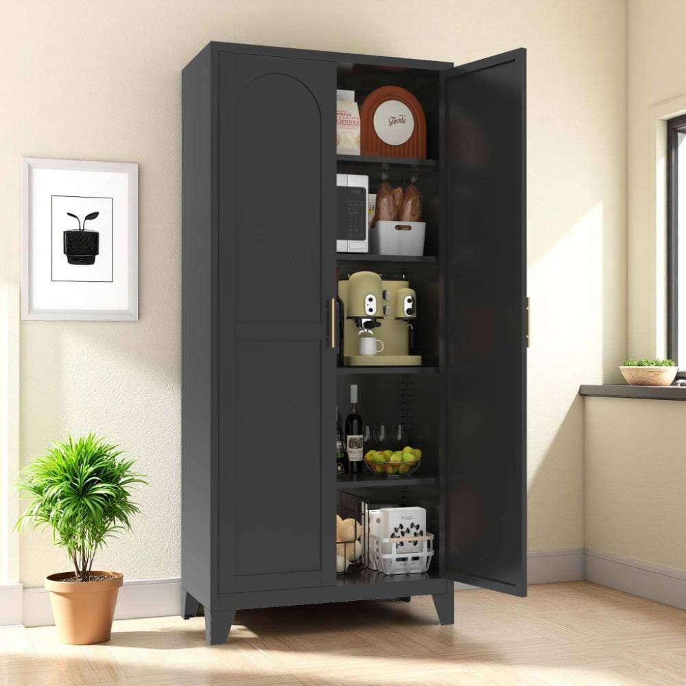 COWLOWN 31.5 in. W x 15.7 in. D x 70.87 in. H Metal Black Linen Cabinet with Doors and Adjustable Shelves (2)