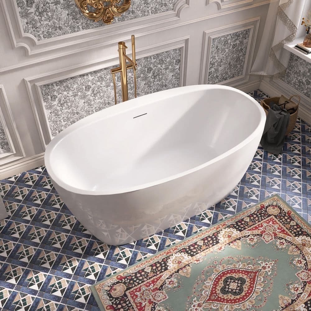 Keayeng 59 in. x 31.5 in. Acrylic Freestanding Flatbottom Soaking Bathtub in White (3)