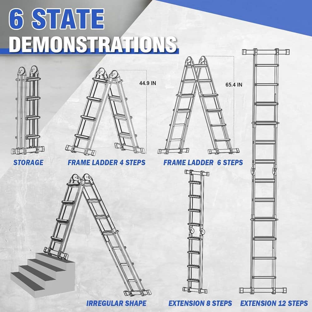 Unbranded A Frame 6 Step Extension Ladder, 22 Ft Multi Position Ladder with Removable Tool Tray ,Reach,17ft,Steel (2)