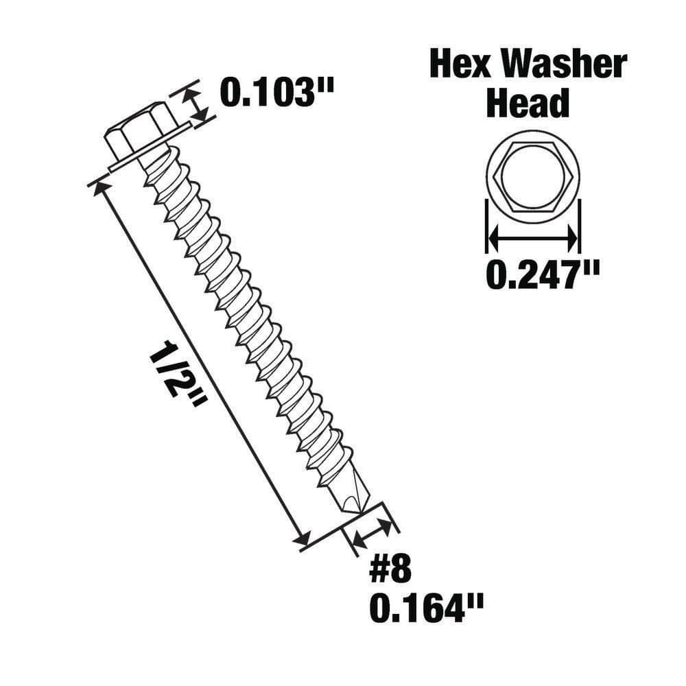 Everbilt #8 . Zinc Plated Hex Head Sheet Metal Screw (4)