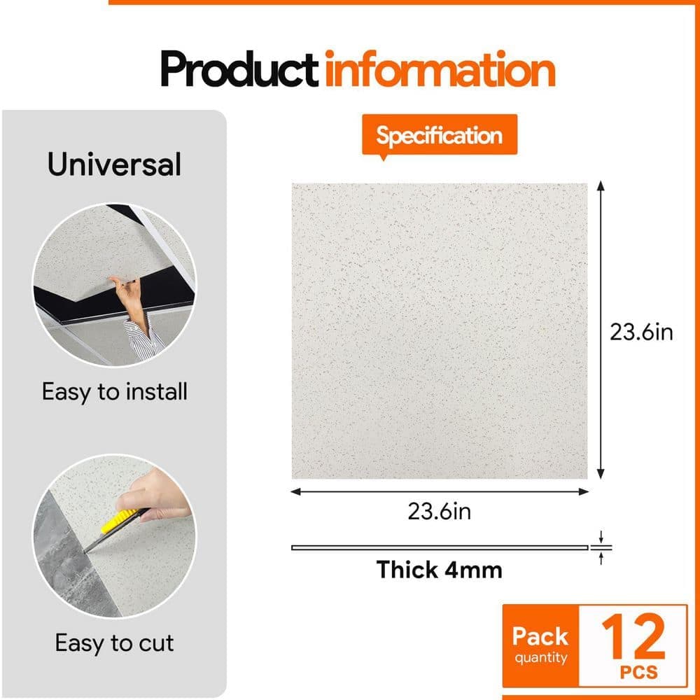 Fasarxiu 2 x 2 ft. Smooth Pro White High-Grade PVC Drop Ceiling Tile, Waterproof, Washable and Fire-Rated (48 sq. ft./Case) (3)