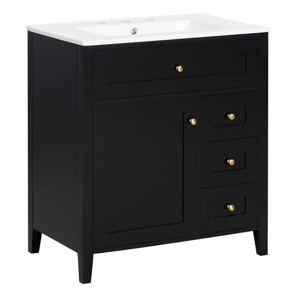 Unbranded 30-In Bathroom Vanity with Ceramic Sink, Freestanding Bathroom Vanity Cabinet with 3 Drawers, Bathroom Storage Vanity