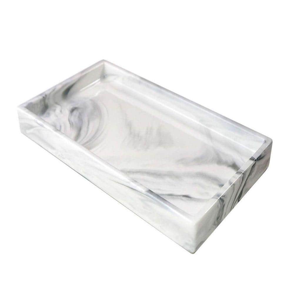 Dracelo White Vanity Tray, Marble Decor Ceramic Jewelry Dish Bathroom Vanity Organizer (1)