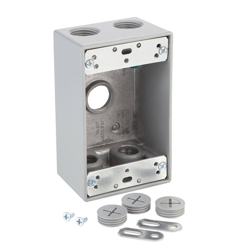 Commercial Electric 1-Gang Metallic Weatherproof Outlet Box with (5) 1/2 in. Holes, Gray (1)