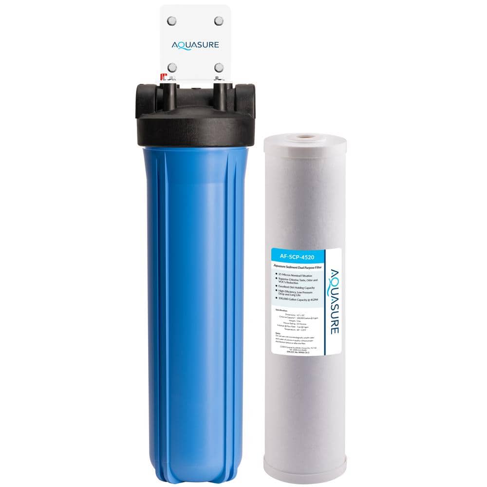 AQUASURE Fortitude High Flow Whole House 25 Micron Sediment Carbon Dual Purpose Water Treatment System 20 in. x 4.5 in. (1)