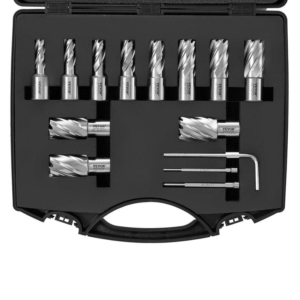 Laybus 13 Pcs Annular Cutter Set, Weldon Shank Mag Drill Bit, 1in. Cutting Depth Hex Wrench for Using with Magnetic Drills