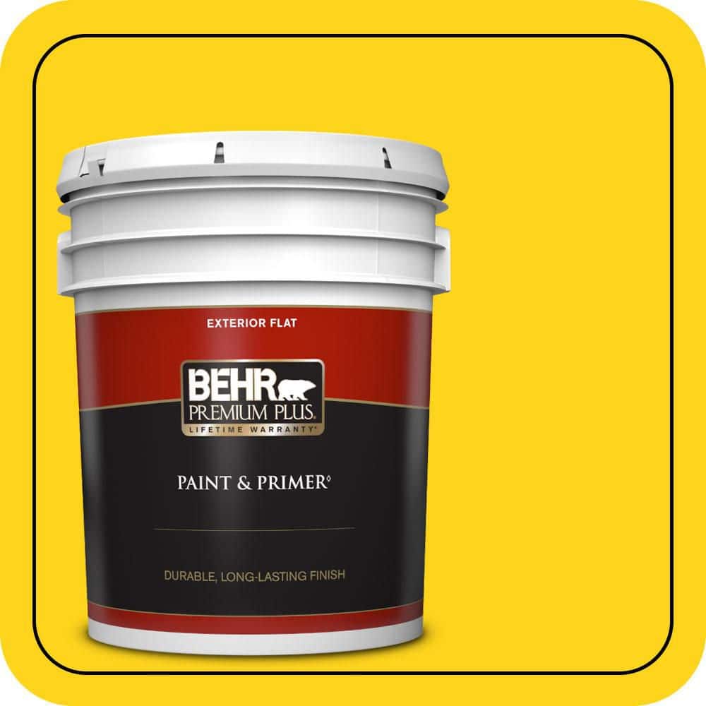 BEHR PREMIUM PLUS 5 gal. #S-G-390 Lemon Zest Flat Exterior Paint & Primer
