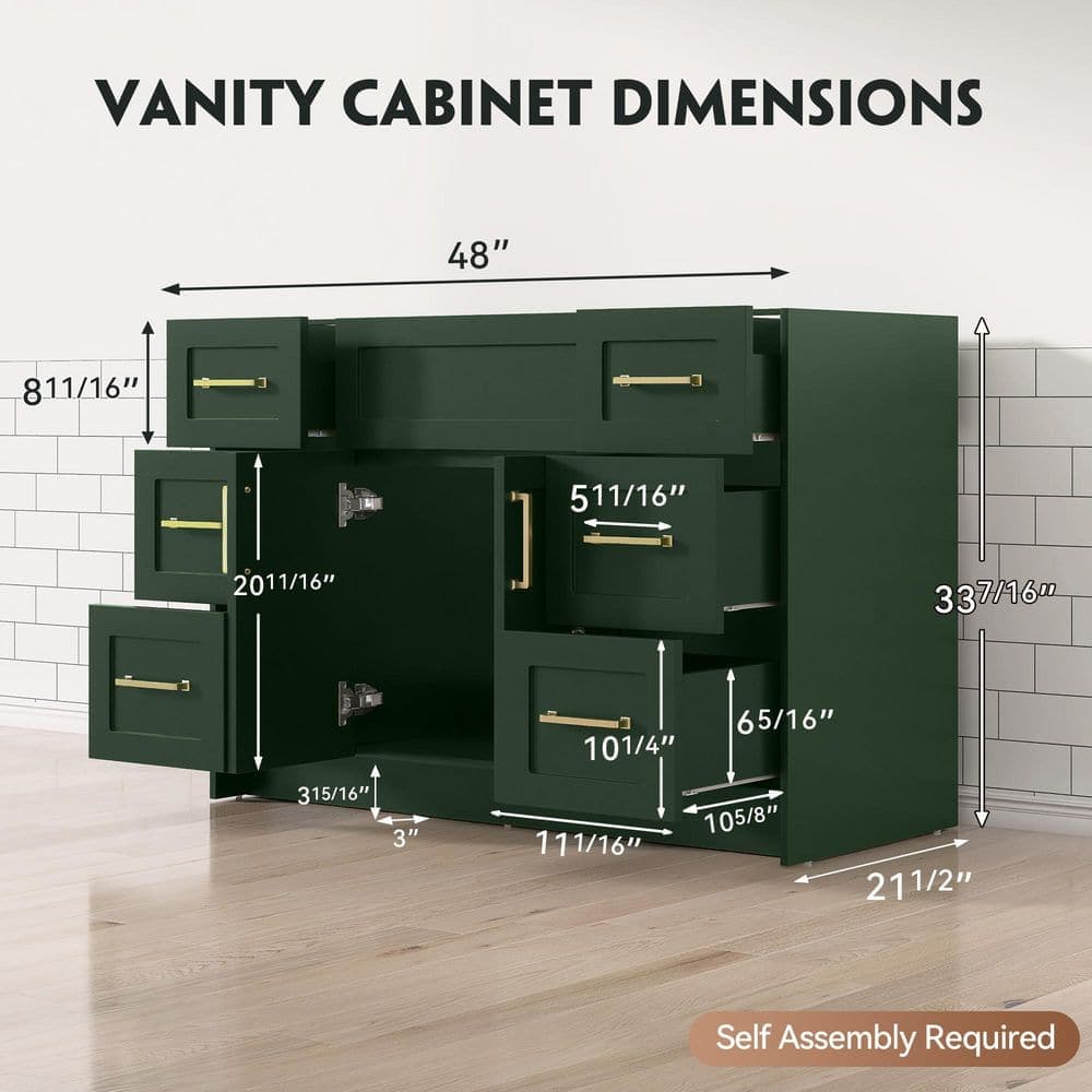 Zeafive Mox 48 in. W Bathroom Vanity Cabinet without Top in Green (21.5 in. D x 33.5 in. H), with Soft Close Doors and Drawers (2)