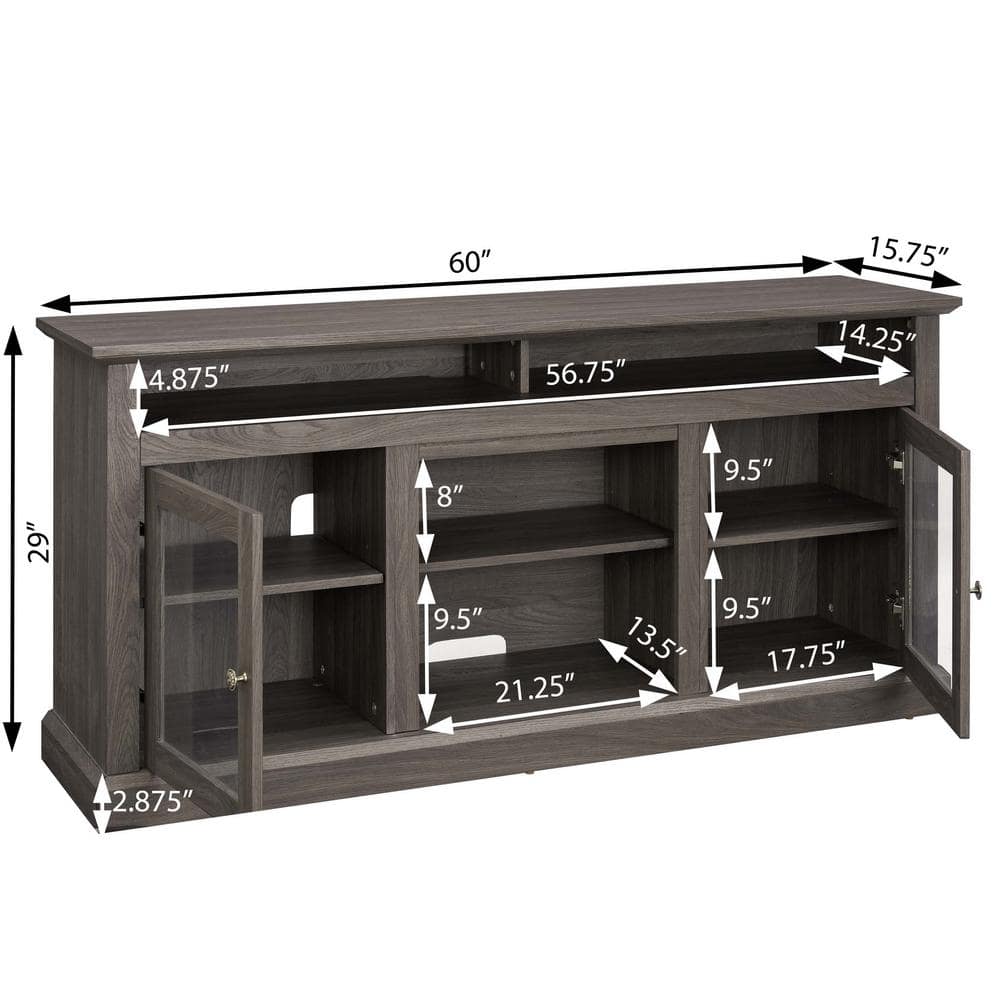 Unbranded 60 in. W x 15.75 in. D x 29 in. H Black Linen Cabinet W/ 18 in. Fireplace Insert & Storage, TV Stand for TV up to 65 in. (3)