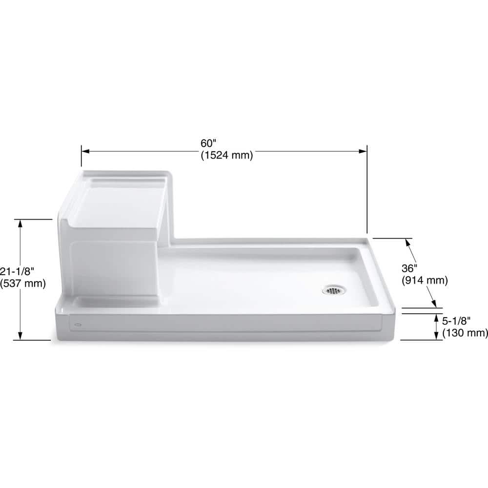 KOHLER Tresham 60 in. 36 in. Single Threshold Shower Base with-Hand Drain (3)