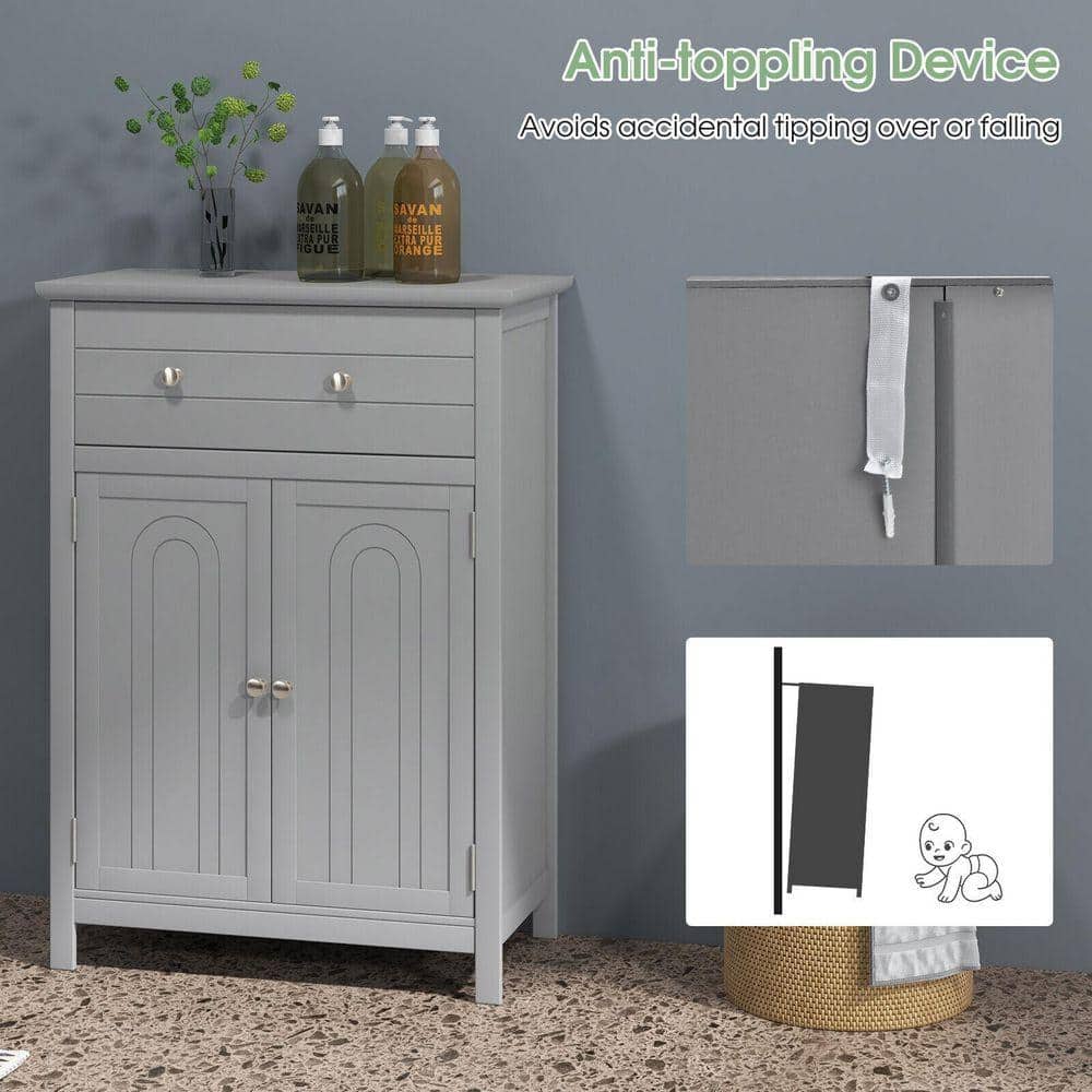 Volenca 23.5 in. W x 12 in. D x 31.5 in. H Grey Freestanding Bathroom Linen Cabinet with Drawer and Adjustable Shelf (3)