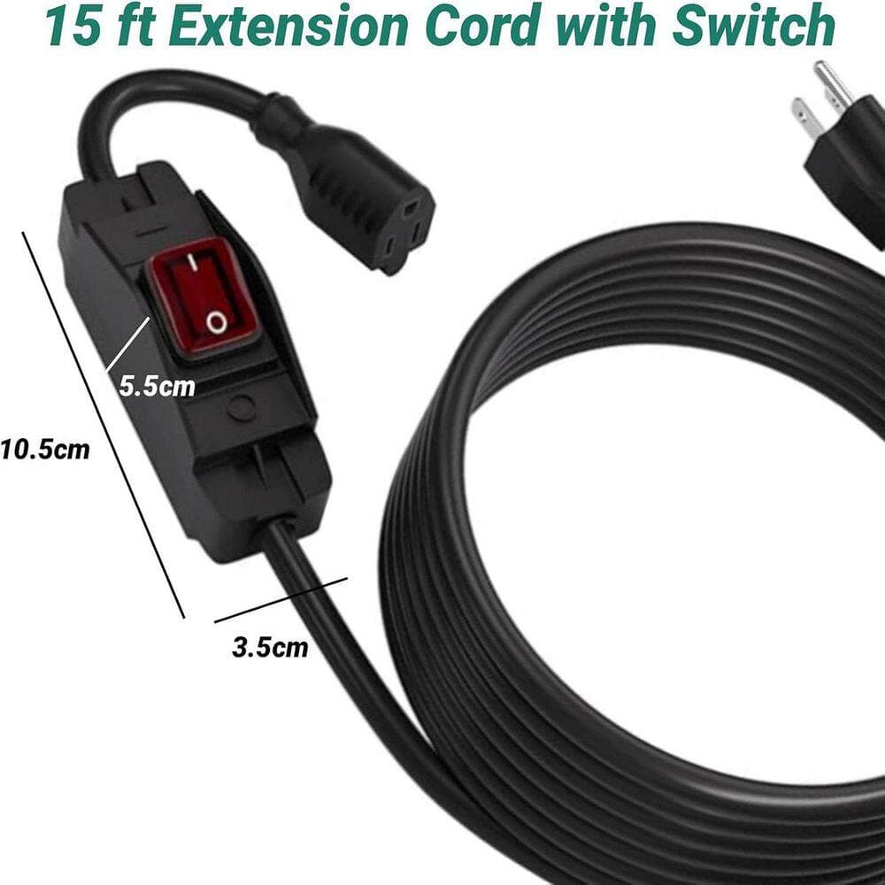 HIITIO Heavy-Duty Power Extension Cable 15 ft. 14 / 3 SJTW Outdoor Extension Cord with Waterproof On / Off Switch, Black (2)
