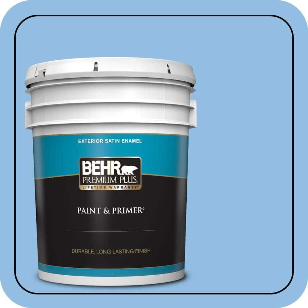 BEHR PREMIUM PLUS 5 gal. #P520-3 Toile Blue Satin Enamel Exterior Paint & Primer