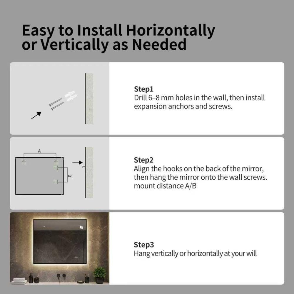 Unbranded 30 in. x 36 in. LED Bathroom Mirror with Aluminum Frame, Anti-Fog, Dimmable, 3 Color Temperatures, Memory Function, Wall (3)