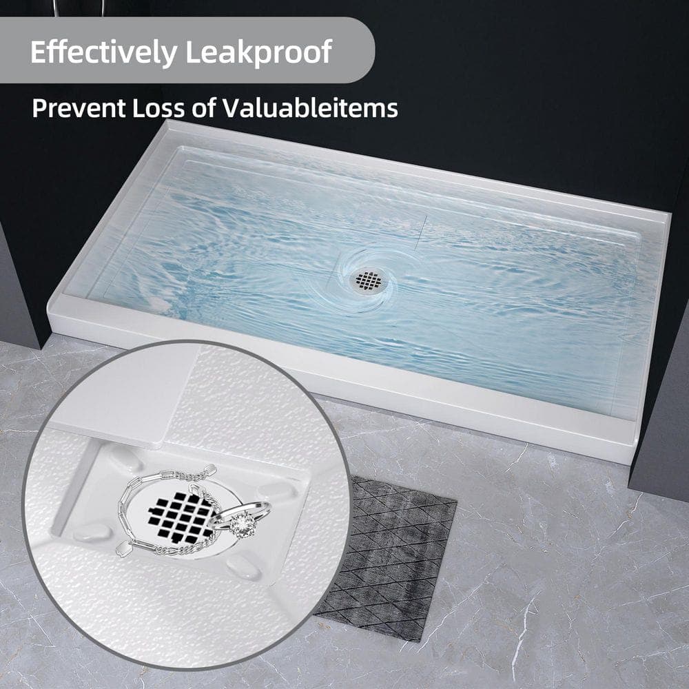 Zeafive Nip 60 in. L x 32 in. W Single Threshold Alcove Shower Pan Base w/Center Drain and Cover in White Acrylic Non-Slip Tray (3)