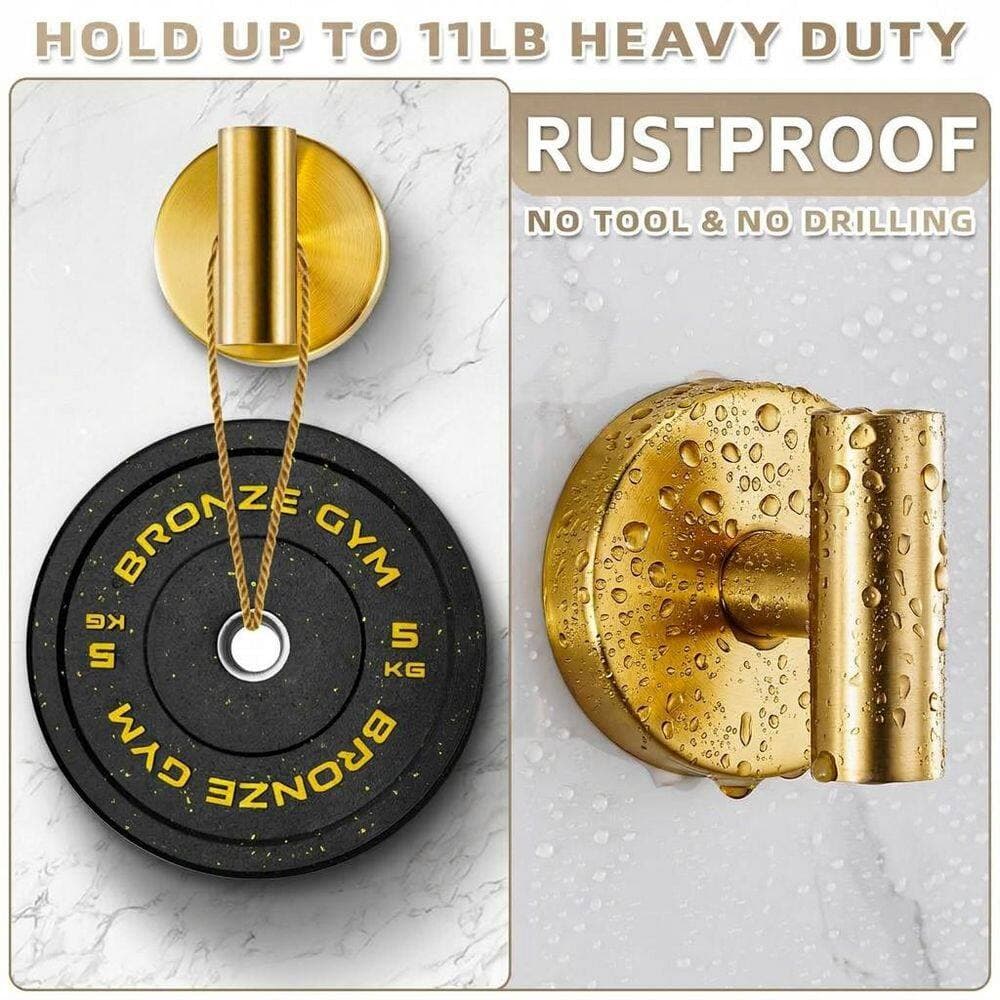 LAIFUCAM Heavy Duty Suction Cup Towel Hooks in Brushed Gold for Bathroom, Kitchen, Glass, Metal, Tile, No-Drill, 2 Pack (2)