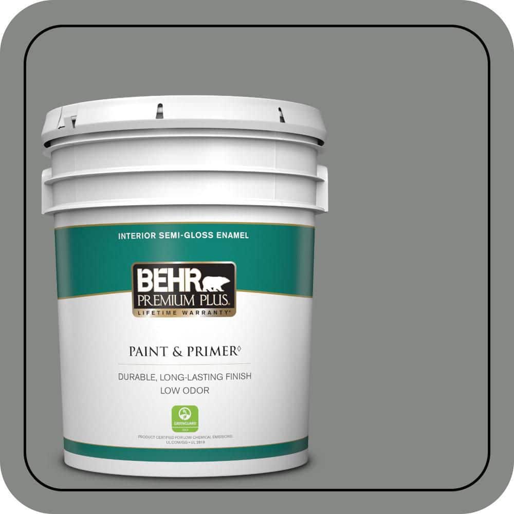BEHR PREMIUM PLUS 5 gal. #PPU25-17 Euro Gray Semi-Gloss Enamel Low Odor Interior Paint & Primer