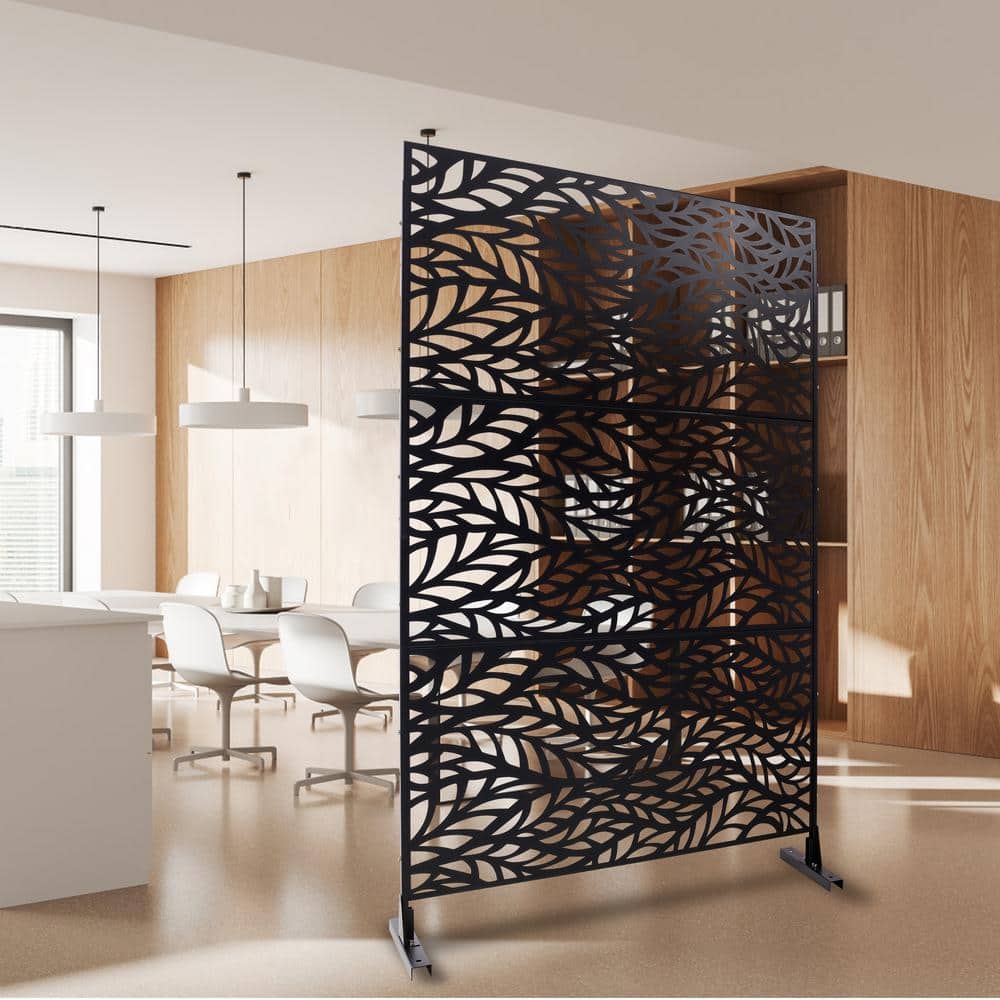 Zeus & Ruta 76 in. H Black Steel Outdoor and Indoor Freestanding Privacy Screens for Deck, Balcony, Patio, Outside, Lawn and Garden (2)