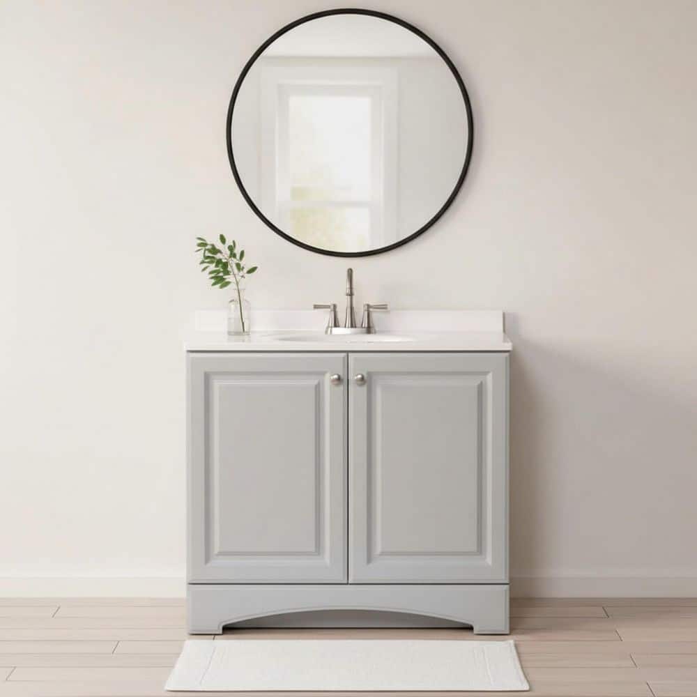 Glacier Bay 37 in. Single Sink Pearl Gray Freestanding Bath Vanity with White Cultured Marble Top (Assembled) (2)