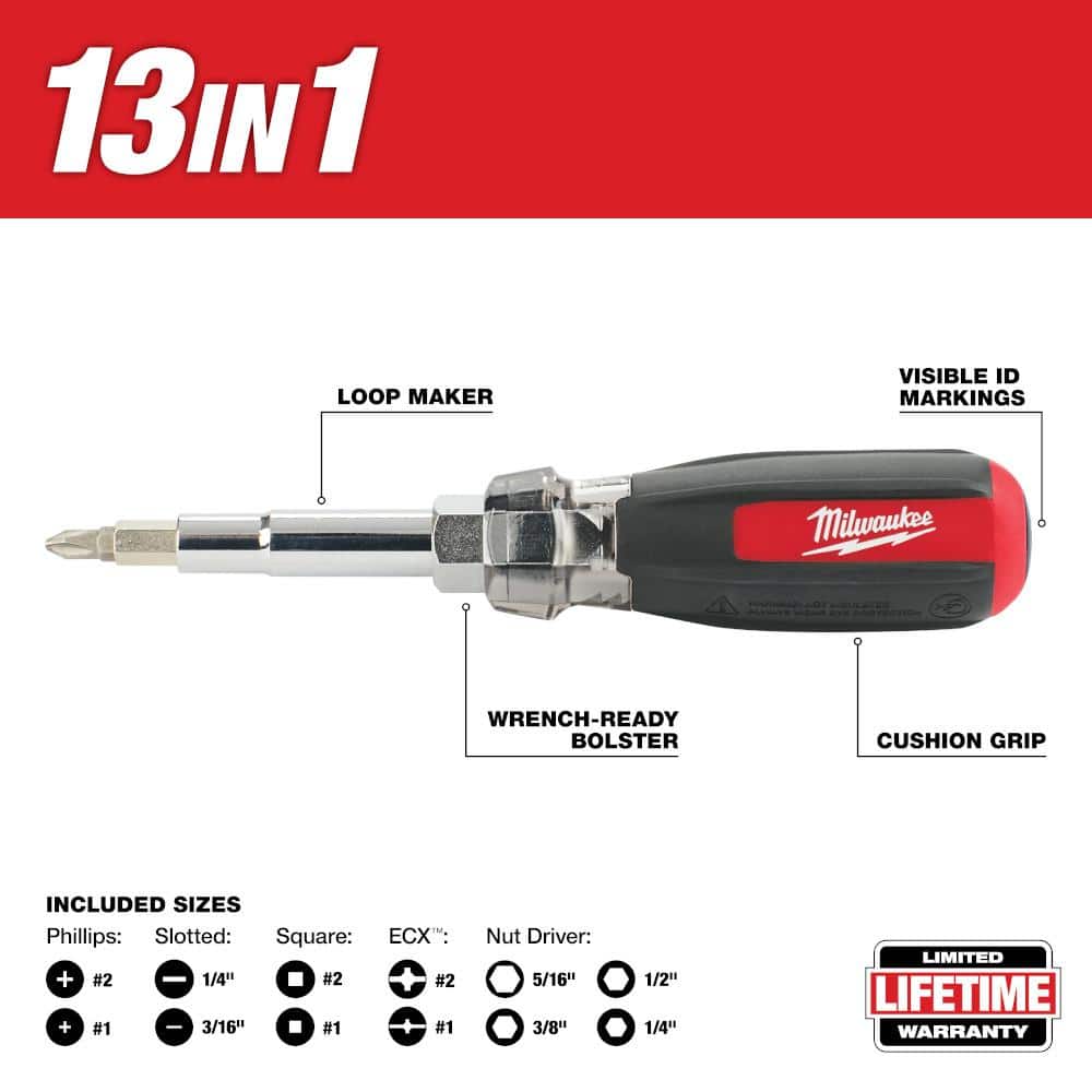 Milwaukee 13-in-1 Multi-Tip Cushion Grip Screwdriver with 10-18 AWG Comfort Grip Wire Stripper and Cutter (2-Piece) (3)
