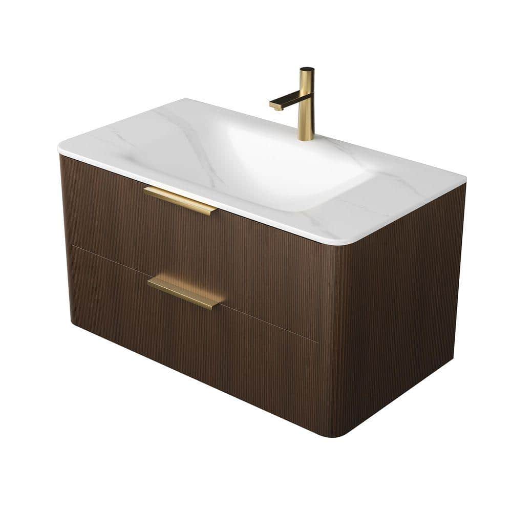 TCYO 36 in. Undermount Sintered Stone Bathroom Sink in Carrara White with Integrated Bowl (2)