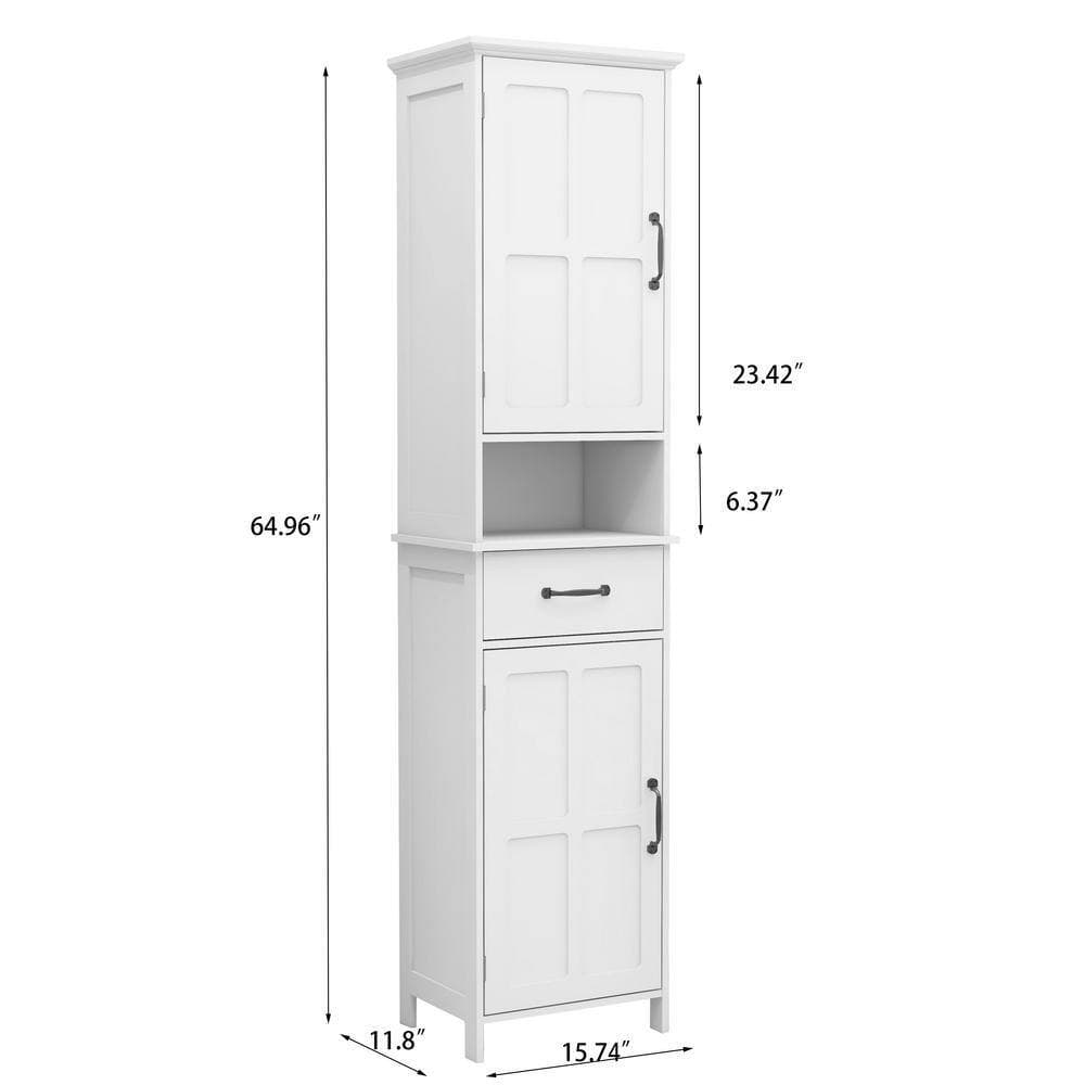 Miscool 15.74 in. W x 11.8 in. D x 65 in. H White MDF Freestanding Bathroom Linen Cabinet with Doors And Drawers (3)