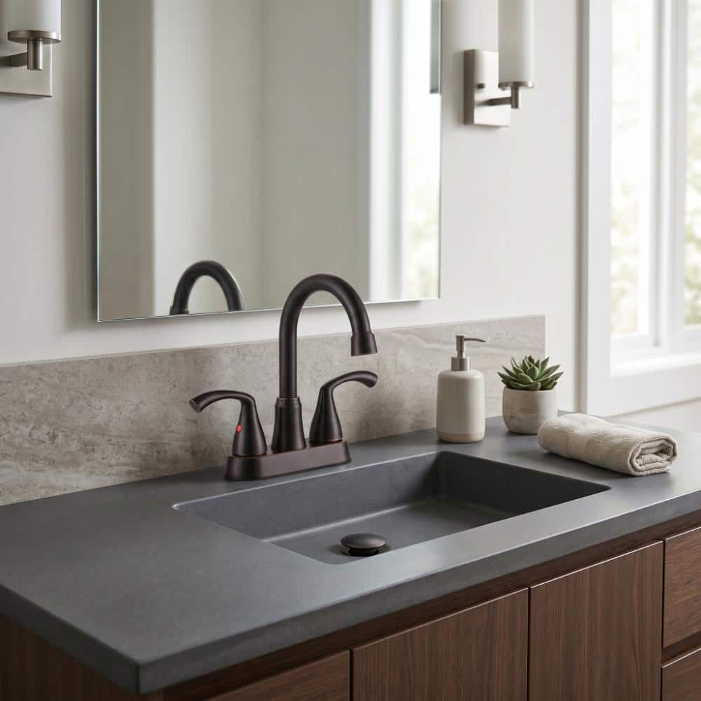 ALEASHA 4 in. Centerset Double Handle High Arc Bathroom Faucet in Oil Rubbed Bronze (2)