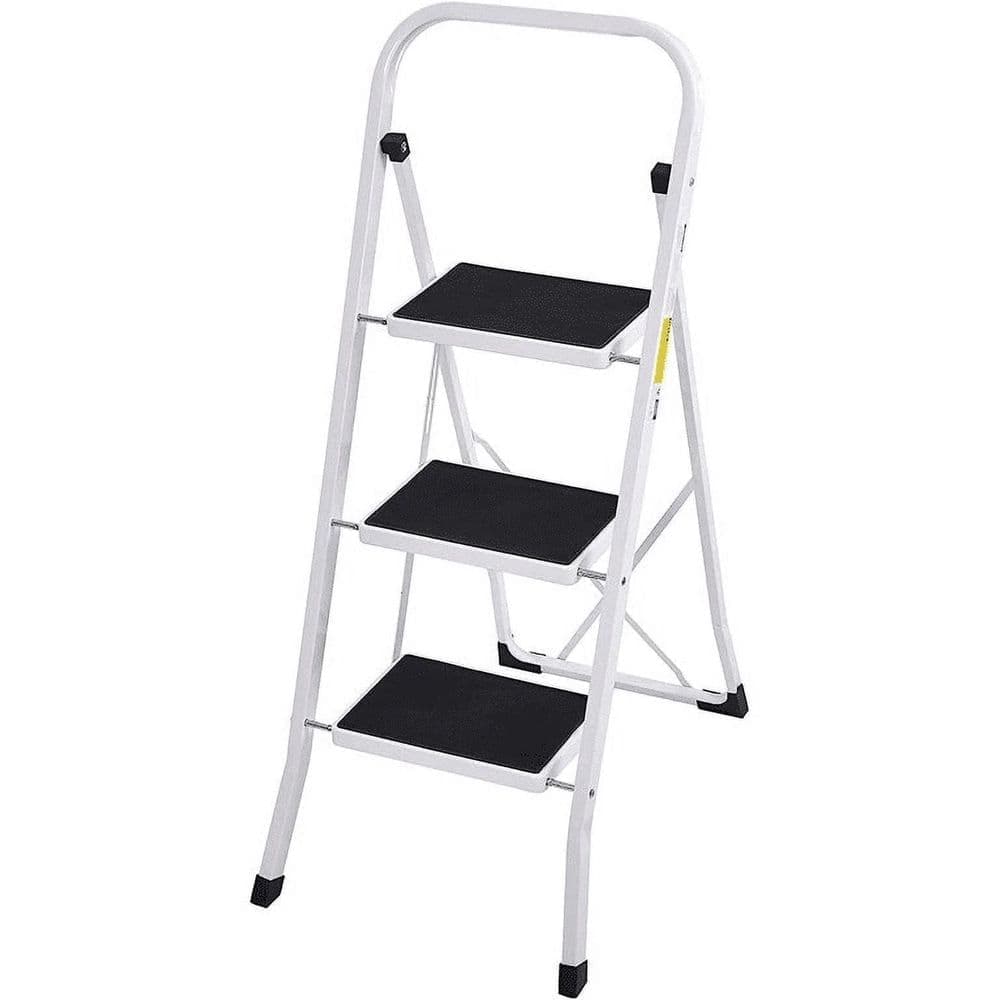Unbranded 330 lbs. Capacity 3 Step Steel Ladder, Folding Portable Step Stool w/ Non-Slip Feet, Rubber Pads