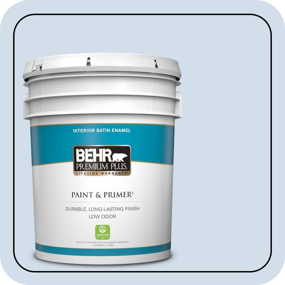 BEHR PREMIUM PLUS 5 gal. #M530-1 Ice Drop Satin Enamel Low Odor Interior Paint & Primer