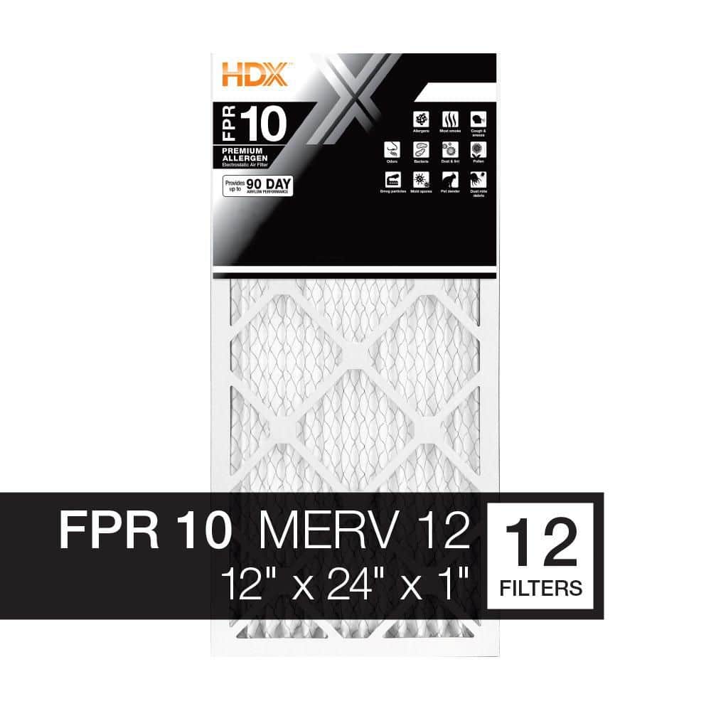 HDX 12 in. x 24 in. x 1 in. Premium Pleated Air Filter FPR 10, MERV 12 (12-Pack)