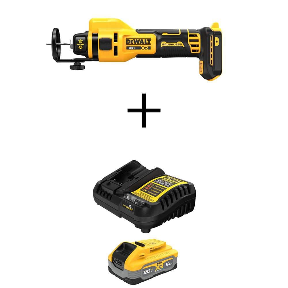 DEWALT 20-Volt MAX XR Lithium-Ion Cordless Rotary Drywall Cut-Out Tool with Powerstack 5.0 Ah Battery and Charger (1)