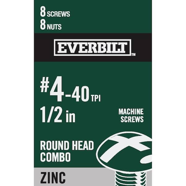 Everbilt #4-40 x 1/2 in. Zinc Plated Combo Round Head Machine Screw (8-Pack) (2)