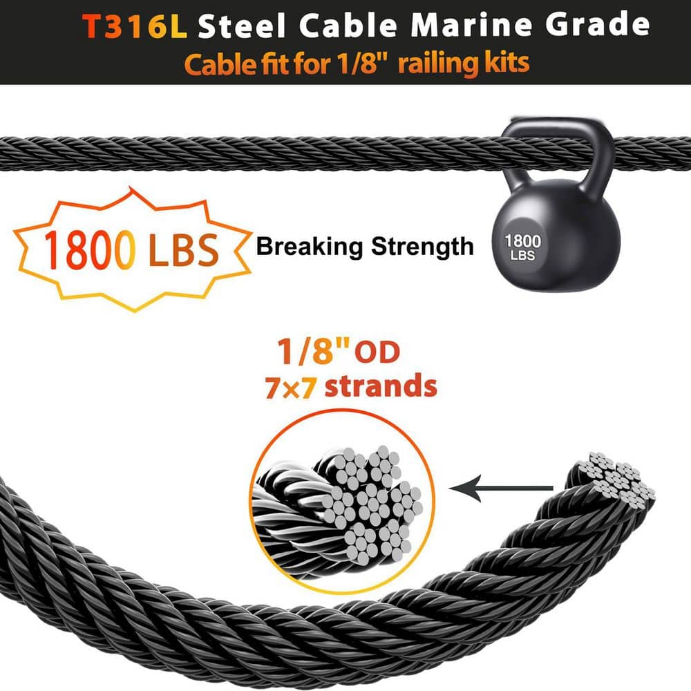 Laybus 1/8 in. x 220 ft. Black Stainless Steel Cable Railing System, 1800 LBS Breaking Strength, Comes with Wire Cutter (2)