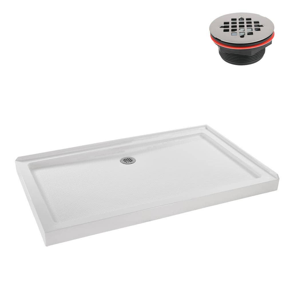 Streamline 60 in. L 36 in. W Corner Acrylic Shower Pan Base, with Left Hand Drain, Drain Included (4)