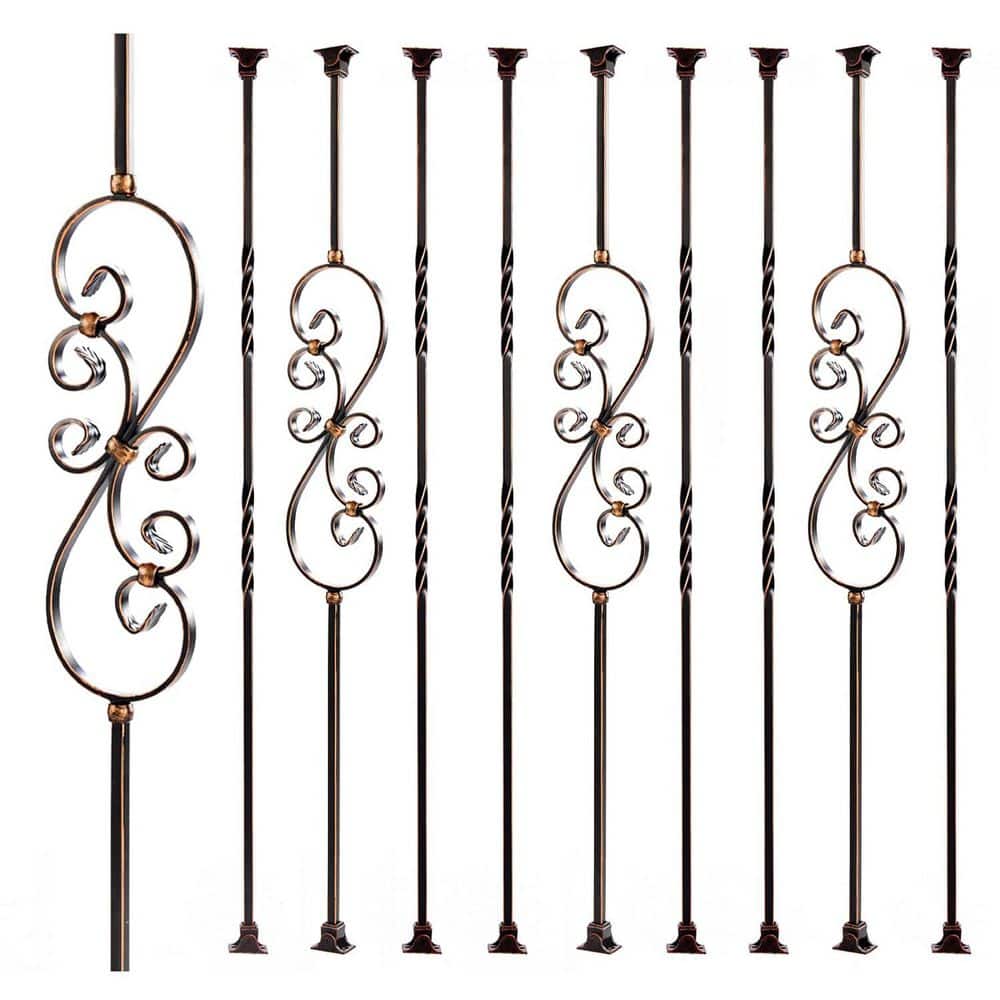 Afoxsos 44 in. x 1/2 in. Metal S-Curve Flower Decoration and Double Twist Balusters with Swivel, (9-Pack) (1)
