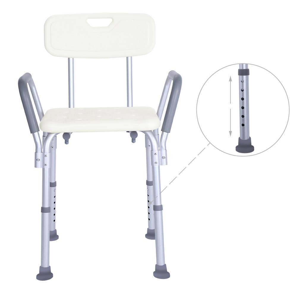 Karl home Adjustable Medical Shower Chair Bath Bench Stool Tub Seat with Armrest Back in White (3)