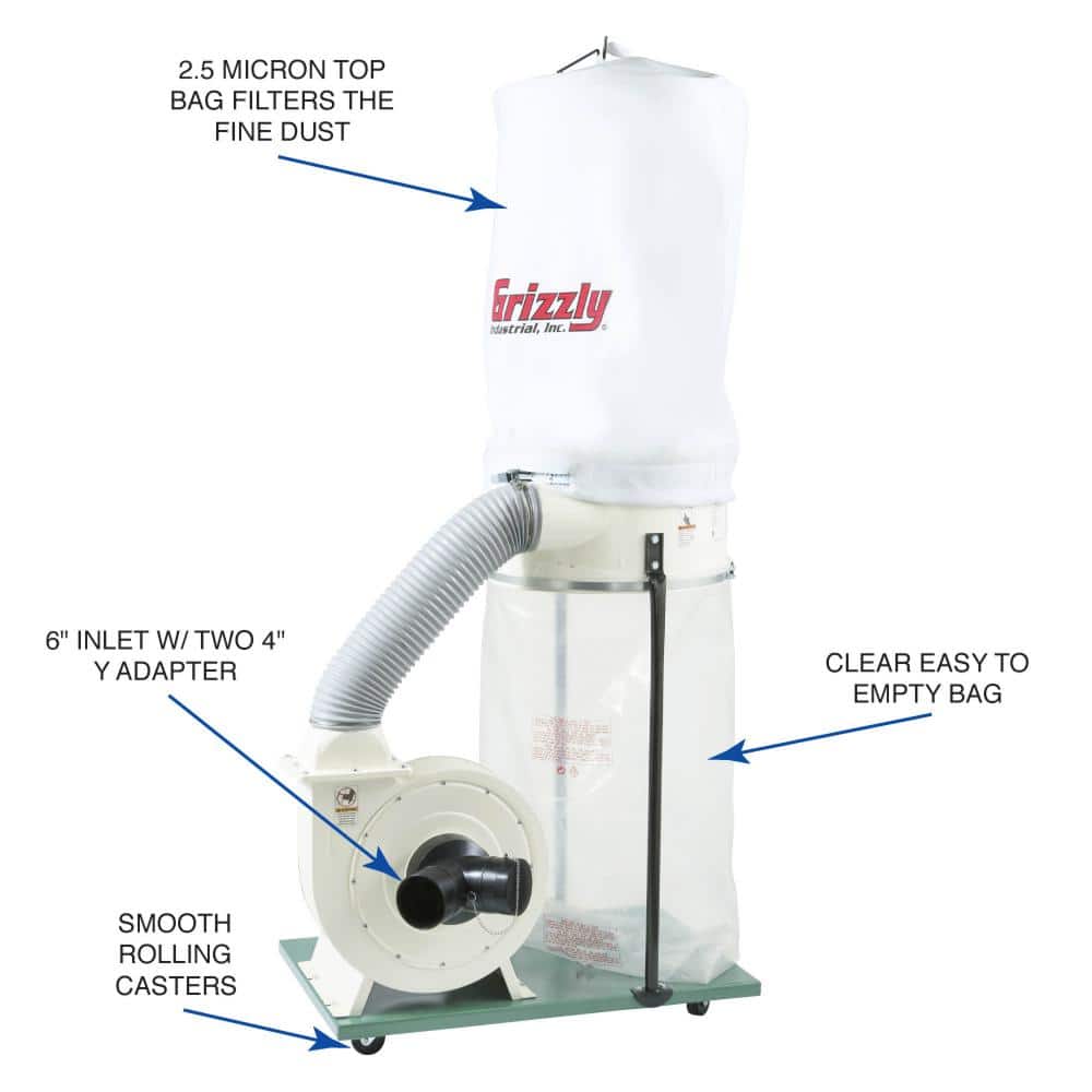 Grizzly Industrial 2 HP Dust Collector w/ Aluminum Impeller (3)