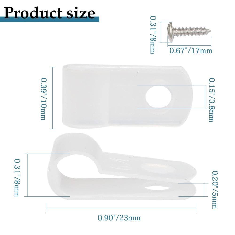 Unbranded 50-Piece 1/4 in White Nylon R-Type Cable Clips with Stainless Steel Screws for Wire and Rope Light (3)
