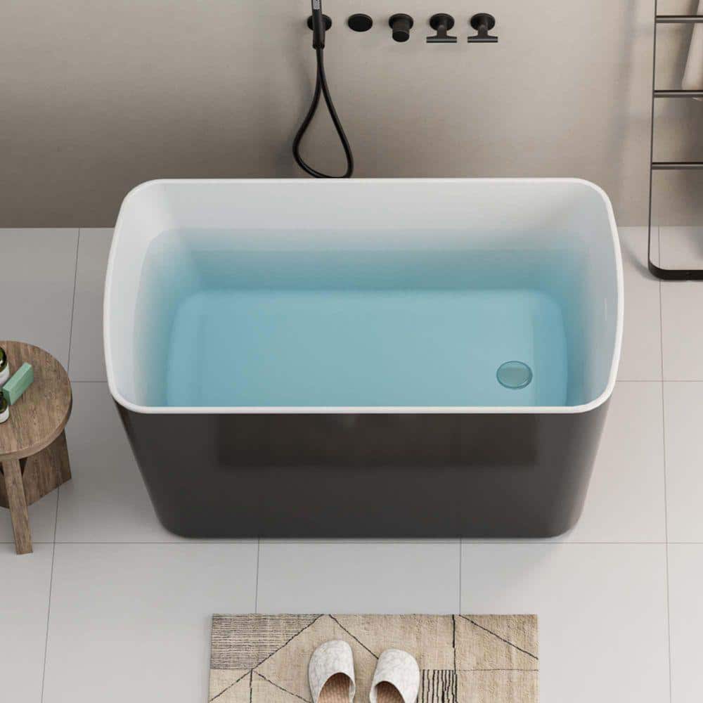 XUJMK 49 in. L x 28 in. W Acrylic Freestanding Sit-In Japanese Soaking Bathtub Hot Tub with Chrome Overflow and Drain in Black (3)