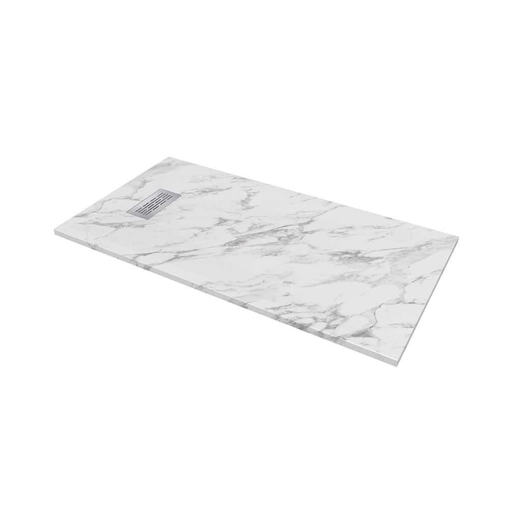 CASTICO 32 in. W 60 in. L 1.125 in. H Alcove Solid Composite Stone Shower Pan Base with L/R Drain Sand (1)