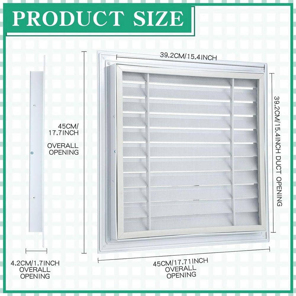 KIWDZFU 18 x 18 Square White Aluminum Alloy Gable Vent with Screen and Screws for Efficient Ventilation (2)