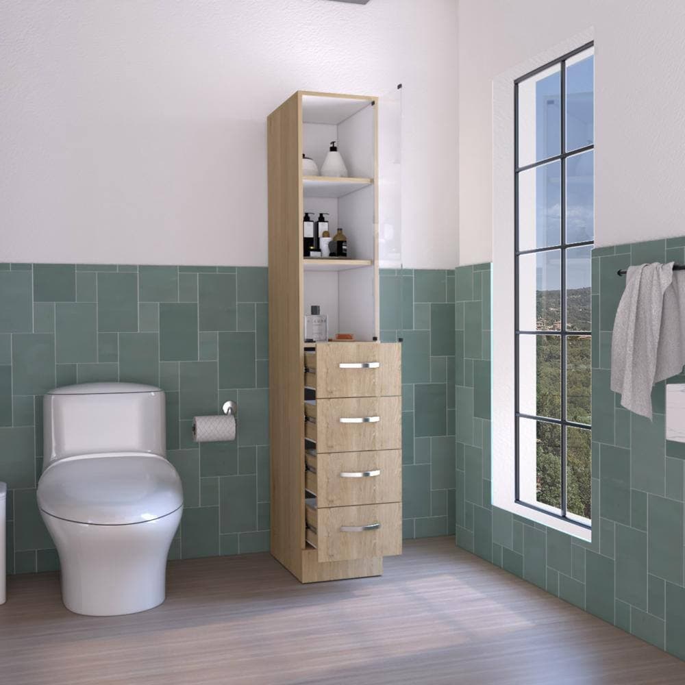 Unbranded 68.29 in. Brown Linen Cabinet Artic with Three Shelves, Single Door for Bathroom (2)