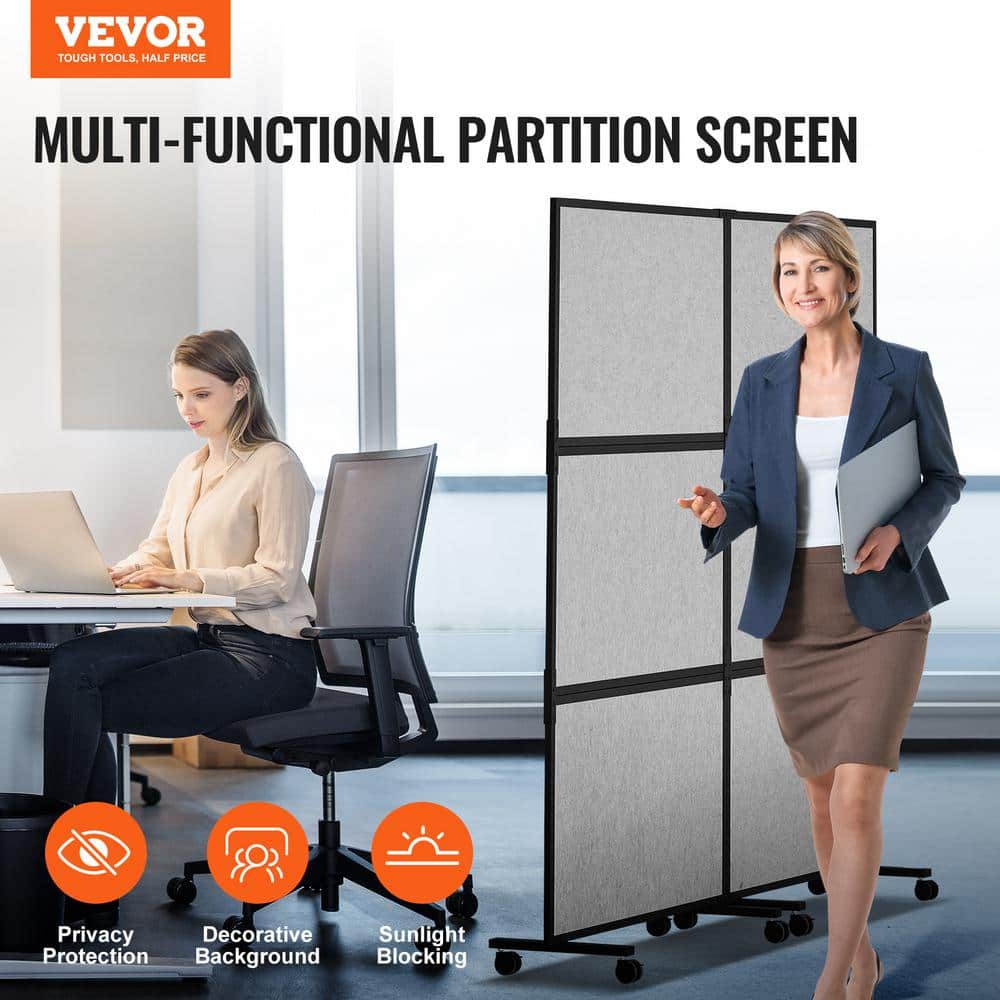 VEVOR Room Divider Acoustic, Gray Polywire for Privacy 2-Piece Office Partition Panel, Freestanding Office Divider Partition (2)