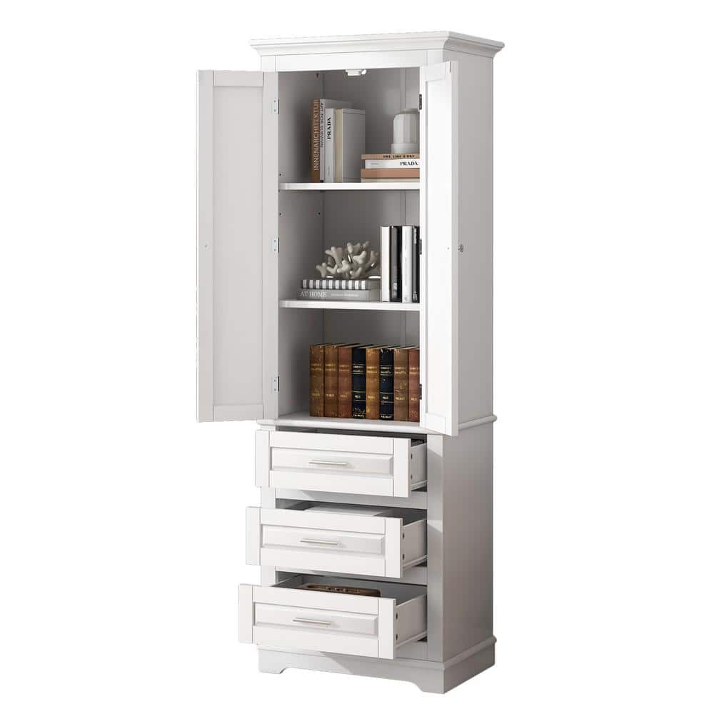 Unbranded 24 in. W x 15.7 in. D x 70 in. H Bathroom Storage Wall Cabinet in White with 3-Drawers (2)