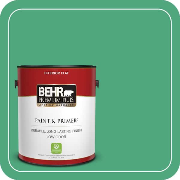 BEHR PREMIUM PLUS 1 gal. #P420-5 Shamrock Green Flat Low Odor Interior Paint & Primer (2)