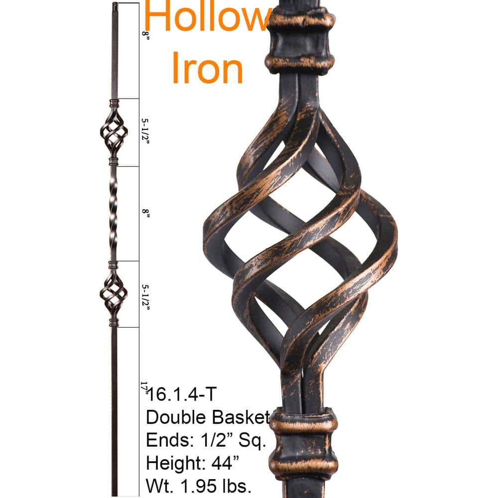 HOUSE OF FORGINGS Twist and Basket 44 in. x 0.5 in. Oil Rubbed Bronze Double Basket Hollow Wrought Iron Baluster (2)